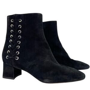 Aquatalia Polina Ankle Boots Black Suede Corset Lace Up Bootie Heeled US 5 $595